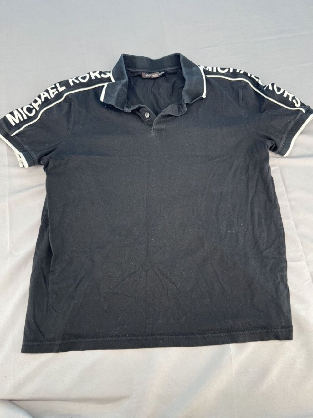 Michael Kors Mens Black Sleeve Logo Taped Short Sleeve Polo Shirt Size M